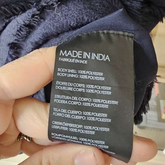 Club Monaco Alannah Dress Fringe Stripes Navy Blue 3/4 Bell Sleeves - Picture 5 of 11